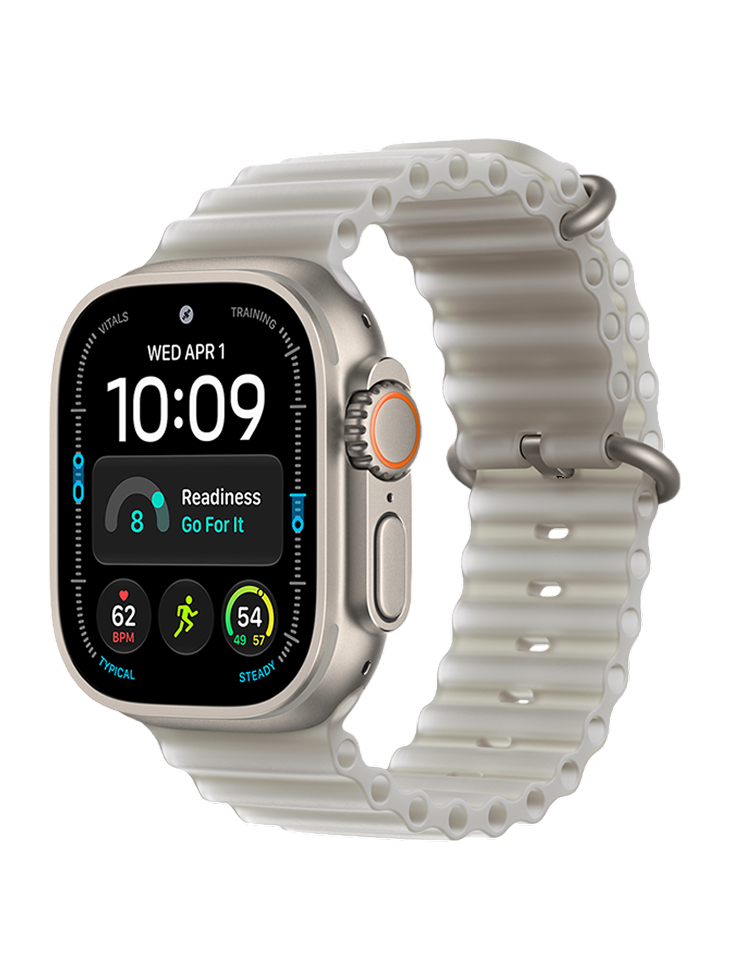 Apple Watch Ultra 4 - титановый корпус и светлый ремешок Ocean Band